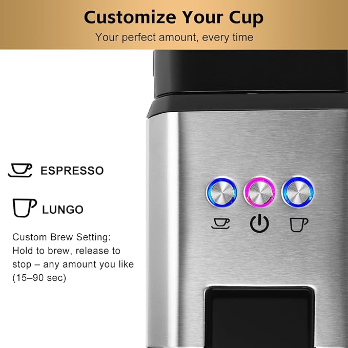 CUSIMAX Espresso Machine Single Serve Coffee Machine Compatible with Nespresso Pods, Adjustable Brewing Size, 19Bar Coffee Maker, Stainless Steel Espresso Maker with 20oz Remevable Water Tank