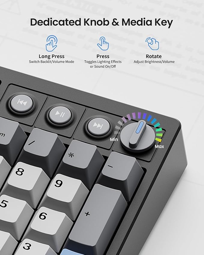 KN104 Wireless Mechanical Gaming Keyboard, 100% Full Size 104 Keys with Number Pad, Custom RGB Backlit, Creamy Sound, Hot Swappable, Bluetooth/2.4GHz/USB-C for Win/Mac/PC (Carbon Black)