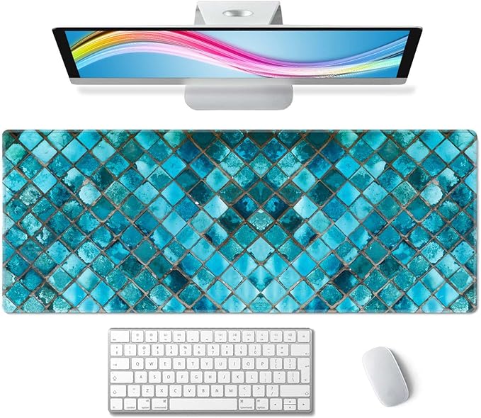 Desk Mat Large Mouse Pad, Turquoise Blue Aesthetic XL Mouse Pad Extended Full Desk Gaming Mousepad XL Long Keyboard Mouse Mat Desk Pad 31.5''X11.8'' Desk Accessories for Women Men