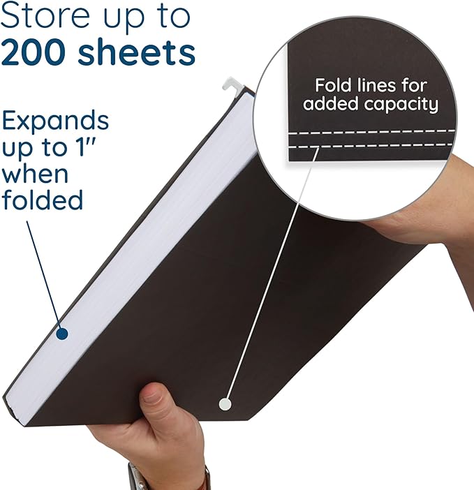 Blue Summit Supplies 50 Hanging File Folders, 50 Reinforced Hang Folders, Designed for Home and Office Color Coded File Organization, Letter Size, Black, 50 Pack