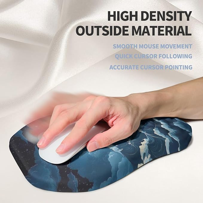 Ergonomic Raised Mouse Pad Wrist Support with Bilateral Slope Memory Foam Mousepad for Wrist Rest and Carpal Tunnel Pain Relief 11.8x7.9〃Indigo Fury Wave