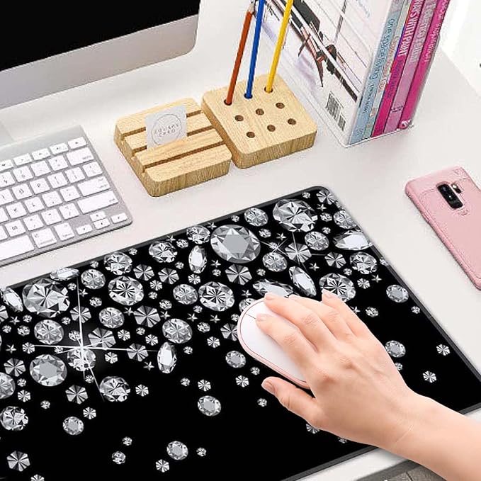Large Gaming Mouse Pad with Stitched Edges, Desk Mat Extended Keyboard Pad, Non-Slip Rubber Base Desk Pad for Laptop, Office, Home, 31.5X11.8 inch Shiny Diamond Pattern