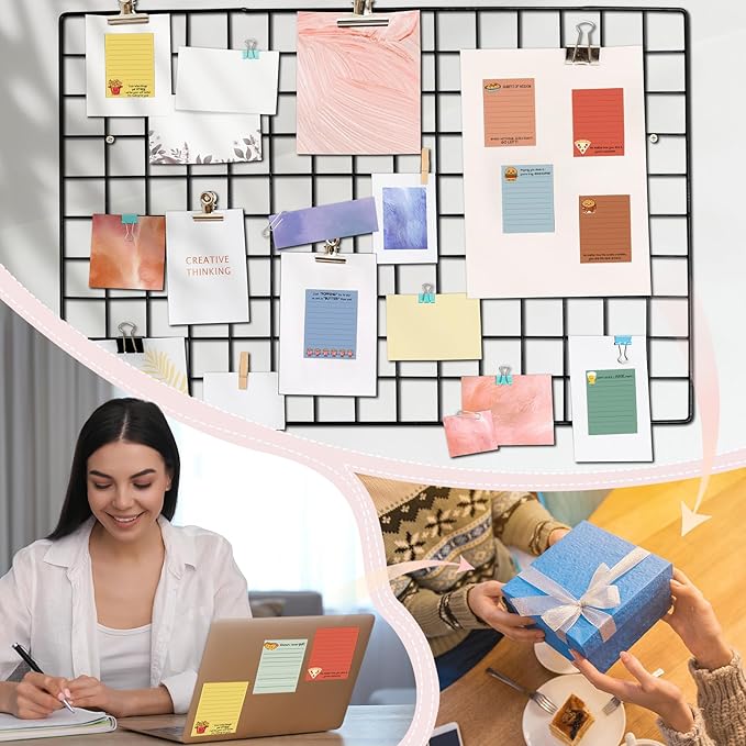 12 Pcs Cute Inspirational Sticky Notes, 4 * 3 Motivational Notepads Positive Emotional Support Gift Funny Lined Memo Note Pads for Office Desk Supplies Coworker Employee(Foods,Drinks)