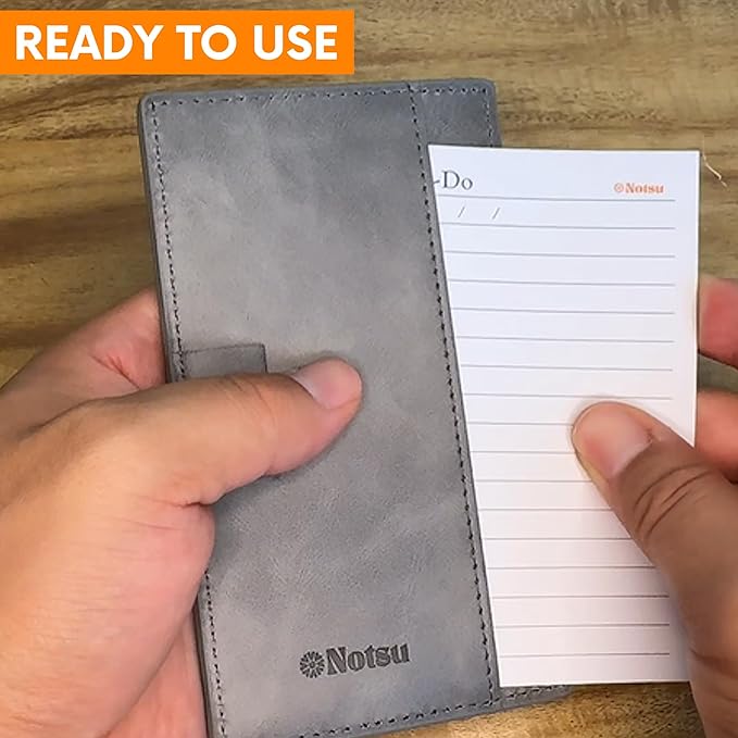 Notsu Note Card Holder | Minimalist 3x5 Inch Index Card Holder Handheld Case in Premium Gray Vegan Leather with 25 To Do List Notecards