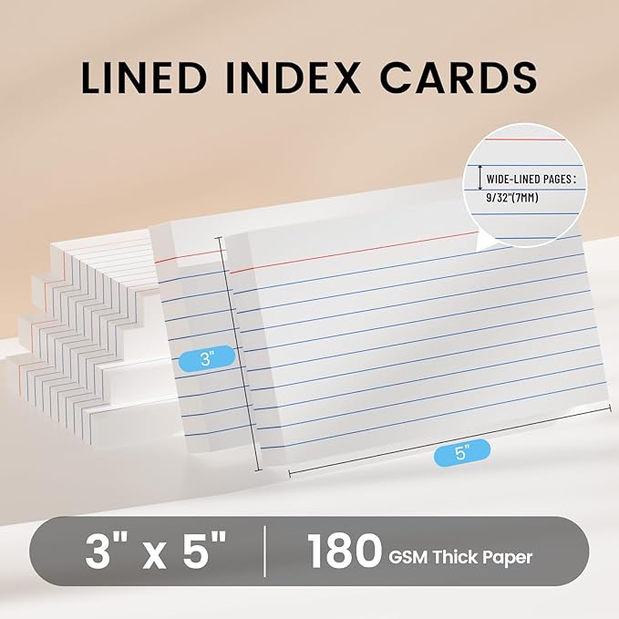 Index Cards 3x5 Inch, 300sheets, Flash Cards,Ruled Lined White Note Cards Paper For Studying, Schools Supplies, College, Office And Home Organization, Note Taking Supplies