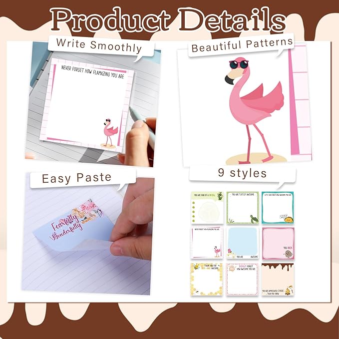 Inspirational Sticky Notes Gifts - 9 Pack Fun Positive Notepads 3x3 Inches, Motivational Self-Adhesive Memo Pads, Office Study Supplies Positive Gift for Teacher Nurse Coworkers (450 Sheets)