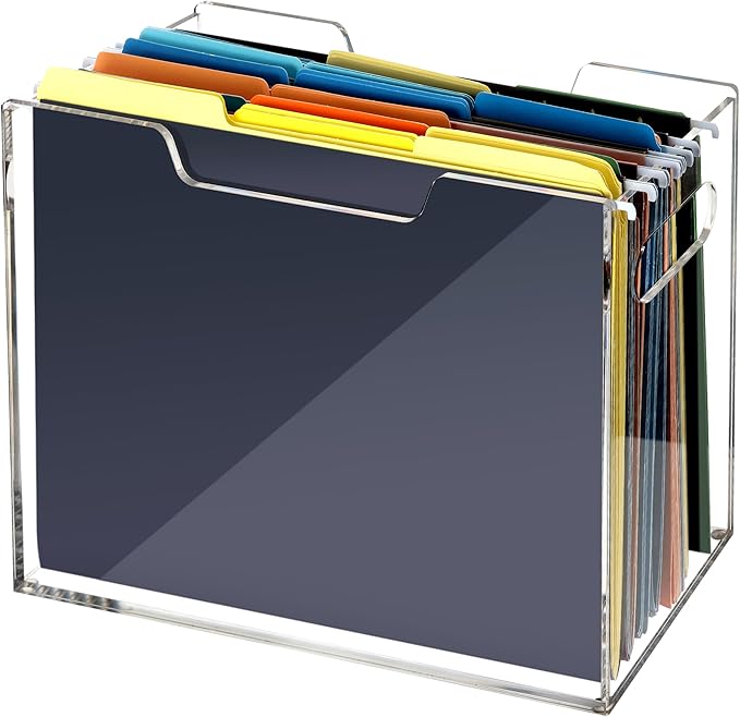 Acrylic Hanging File Folder Organizer, Letter Size Clear Filing Organizer Box with Handles, Magazine File Holder for Desk Home Office School - 1 Pack