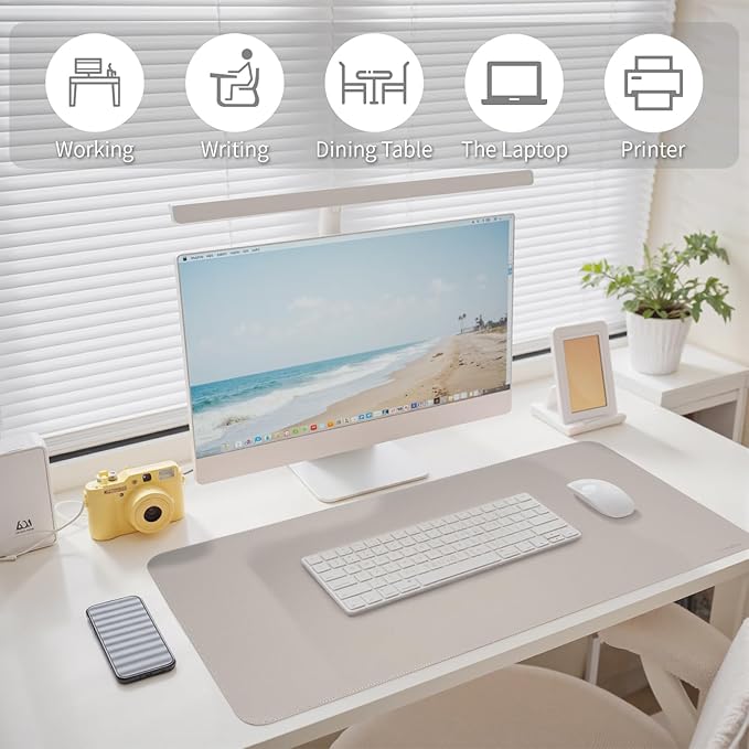 Oversized Non-Slip Desk Pad Protector with Premium Gift Box – Vegan Leather Waterproof Laptop Mat for Keyboard & Mouse, Grips Desk Firmly – Large Office Pad– Stone Gray