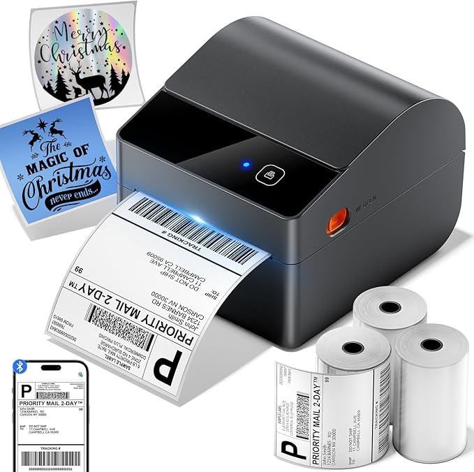 ASprink Bluetooth Shipping Label Printer with 3 Roll Labels, 4x6 Thermal Label Printer for Small Business, Thermal Printers Come with 750PCS 4x6‬ White Labels (250 Labels/Roll)