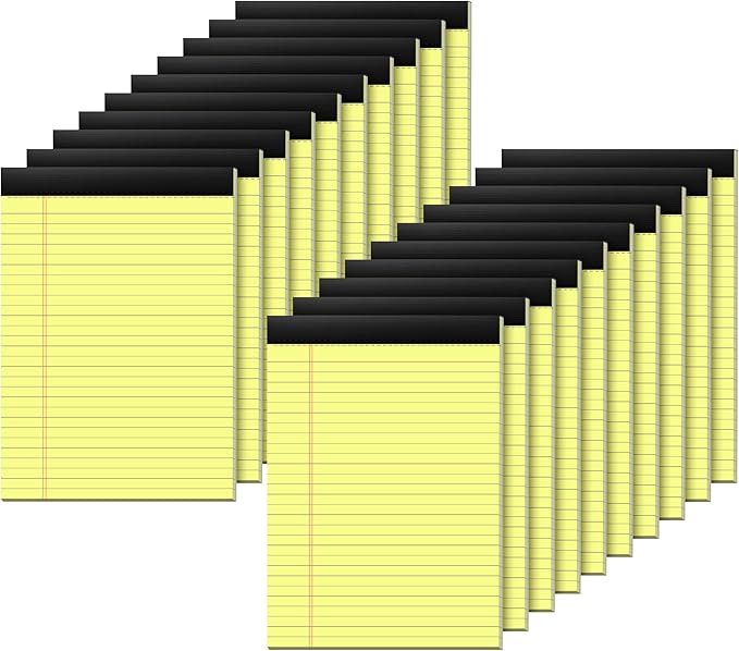 20 Pack Yellow Legal Pads 8.5 x 11 Wide Ruled Notepads Perforated Double-Sided Printing 30 Sheet/Notepads Lined Pad Letter Size Writing Pads 70gsm Recycled Paper Legal Ruled Universal Writing Pad
