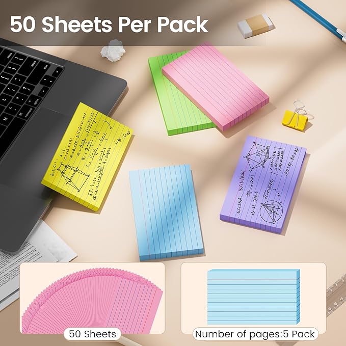 Index Cards 3x5 Inch, 250sheets, Flash Cards,Ruled Lined Colored Note Cards Paper For Studying, Schools Supplies, College, Office And Home Organization, Note Taking Supplies