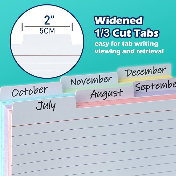 100 Pack Tabbed Index Cards 4x6 Lined Index Card Dividers with Tabs 4" x 6", White, 220 GSM Thick Paper