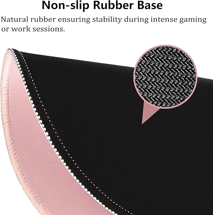 Cute Pink Round Mouse Pad with Stitched Edges, 7.9" Diameter & 0.12" Thick, Smooth Fabric Surface & Anti-Slip Rubber Base Portable Circular Mat for Office Desk/Laptop/Home/Gaming/Traveling
