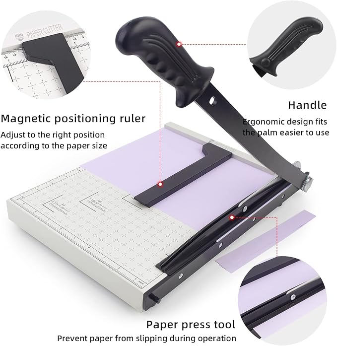 ZEQUAN 13 Inch Heavy Duty A4 Paper Cutter, Metal Base Guillotine Paper Trimmer, 10 Sheet Capacity Stack Paper Slicer for Office Home School