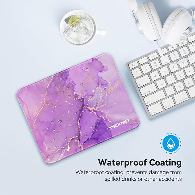 TECKNET Mouse Pad with Anti-fray Stitching, Waterproof Surface & Non-Slip Rubber Base with Stitched Edges Gaming Mouse Mat for Laptop，Compatible with Laser and Optical Mice - Purple Marble