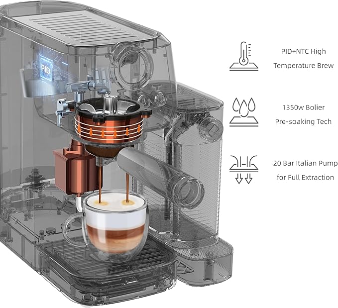 MAttinata CM1633 Cappuccino Machine 20 Bar, Professional Espresso Machines with Automatic Milk Frother, Barista Compact Latte Coffee Maker for Home, Pressure Gauge for Coffee Lovers, Stainless Steel