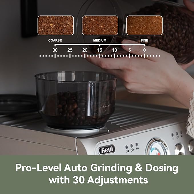 Gevi Dual Boiler Espresso Machine, Built-in Coffee Grinder, 58mm Commercial Portafilter, Professional Steam Wand, 31 Grind Levels, Stainless Steel Silver Home Barista Coffee Maker