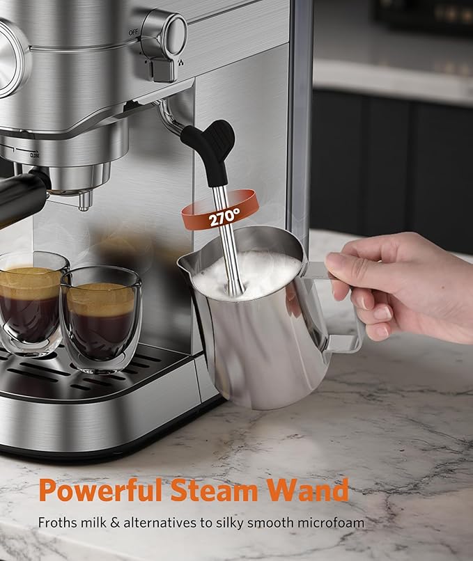 COWSAR Espresso Machine,Expresso Coffee Machines,Espresso Maker with Milk Frother Steam Wand & 40oz Removable Water Tank，Stainless Steel Compact Cappuccino & Latte Machine