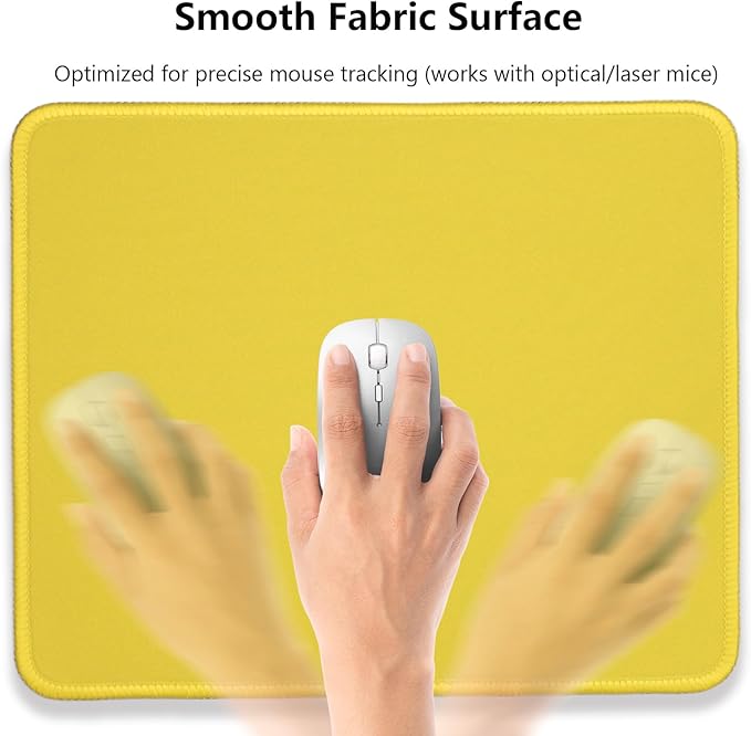 Yellow Office/Gaming Mouse Pad 10.2x8.2 Inch, Stitched Edge, Durable Portable Solid Color Mat for Desk, Non-Slip Rubber Base, Smooth Surface