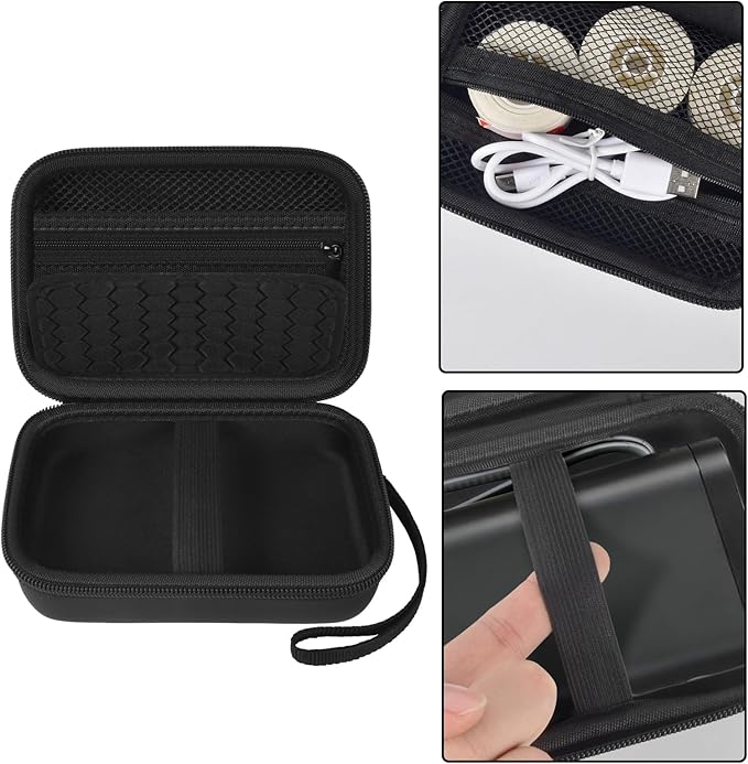 Comecase Case Compatible with Nelko P21/ for Phomemo D30 D35 Label Maker Machine, for JADENS D11/ for SUPVAN Mini Labeler Sticker, Labler Maker Storage for Tape&Accessories - Black