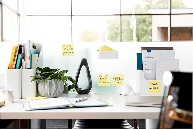 Post-it 100% Recycled Paper Super Sticky Notes, Canary Yellow, 3 in. x 3 in., 12 Sticky Note Pads, 70 Sheets per Pad, New Year Organization or Second Semester School Supplies