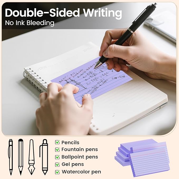 Index Cards 3x5 Inch, 300sheets, Flash Cards,Ruled Lined Purple Note Cards Paper For Studying, Schools Supplies, College, Office And Home Organization, Note Taking Supplies