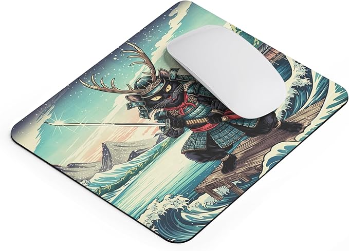 Mouse Pad Cat Samurai Illustration Japanese Funny " Mouse Mat Base Rubber Non-Slip Mat Office Laptop Desk Original Gift Cats