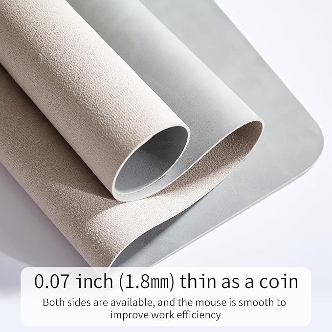Desk Pad Soft PU Leather Large Mouse Pad Laptop Computer Desk Mat Table Blotter Flat Smooth Waterproof Non-Slip Desktop Protector Writing Pad for Office and Home (Light Grey, 90x43cm)