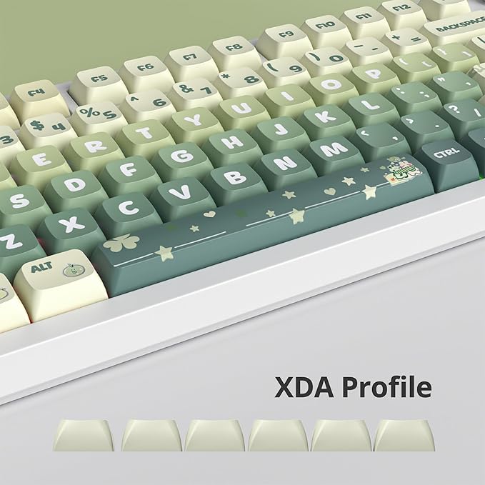 Guffercty kred 133 Keys XDA Profile Green keycaps 75 Percent Cute PBT Keyboard Caps with ISO Keys for 60% 65% 75% 96% Mechanical Keyboard (Light Green)