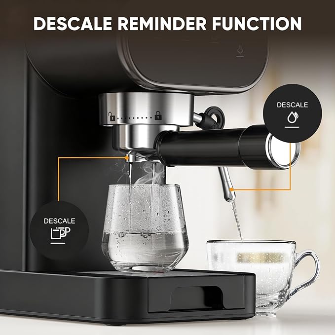 Horavie 20 Bar Espresso Machine with Milk Frother, Home Espresso Coffee Maker with Touchscreen, Fast Heat-Up Coffee Machine with 48oz Removable Tank for Cappuccino, Latte, Americano, Black