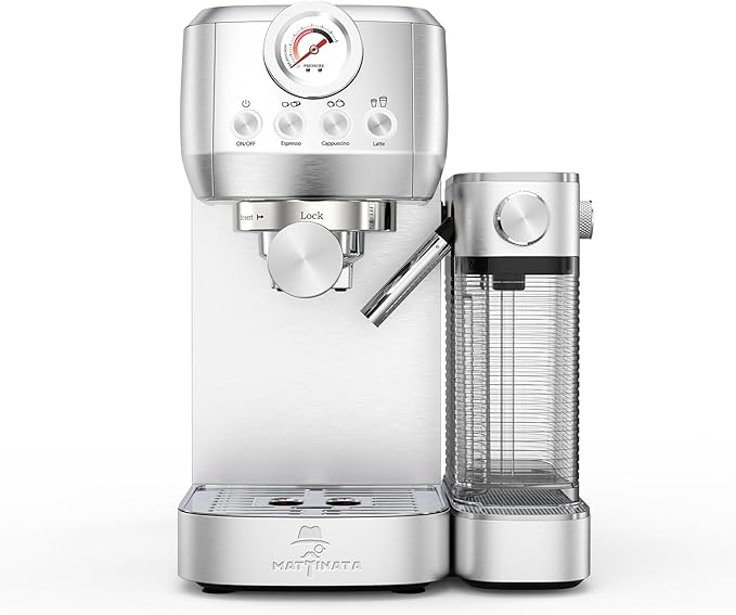MAttinata CM1633 Cappuccino Machine 20 Bar, Professional Espresso Machines with Automatic Milk Frother, Barista Compact Latte Coffee Maker for Home, Pressure Gauge for Coffee Lovers, Stainless Steel