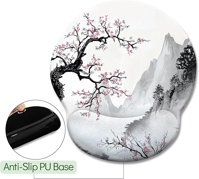 Japanese Mouse Pad with Wrist Rest, Ergonomic Mouse Pad Wrist Support with Non-Slip Pain Relief PU Base, Funny Computer Mousepad, Japanese Style Office Supplies Home Desk Accessories Decor