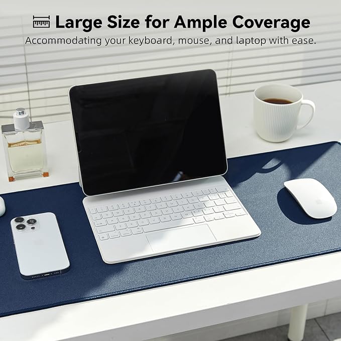 Waterproof Large Gaming Mouse Pad with Durable Stitched Edges, Non-Slip Rubber Base, Grainy Jacquard Mouse Mat Desk Pad for Home Office Gaming, 31.5''x11.8''x0.12'', Matte Navy Blue