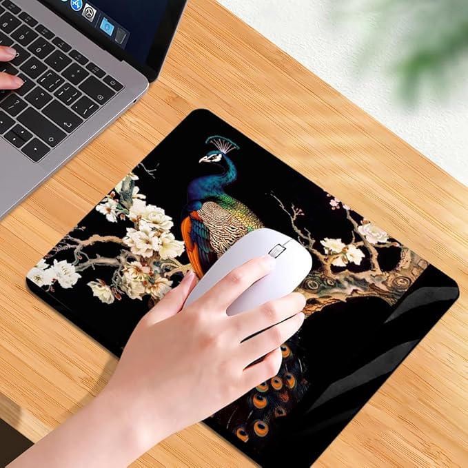 Square Mouse Pad Colorful Peacock on a Tree Branch-1,Gaming Mouse Pads for Desk,Soft Computer Waterproof Non-Slip Mouse Mat