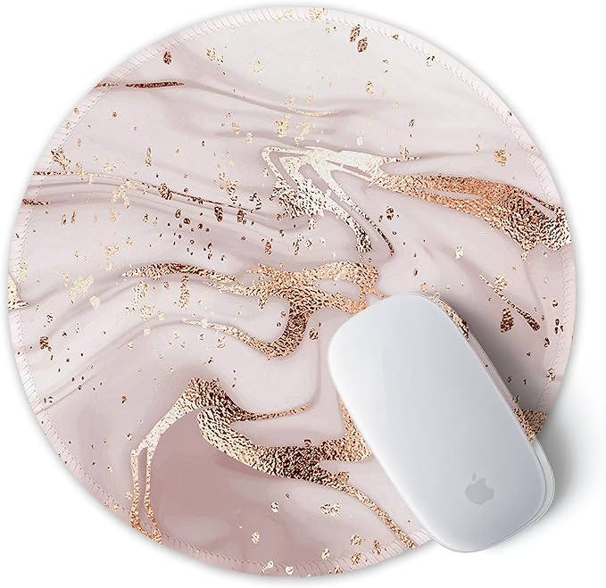 ITNRSIIET Round Mouse Pad with Stitched Edge Premium-Textured Waterproof Non-Slip Rubber Base Desktop Protection Mat Diameter 8.7 inches, Rose Gold Marbling