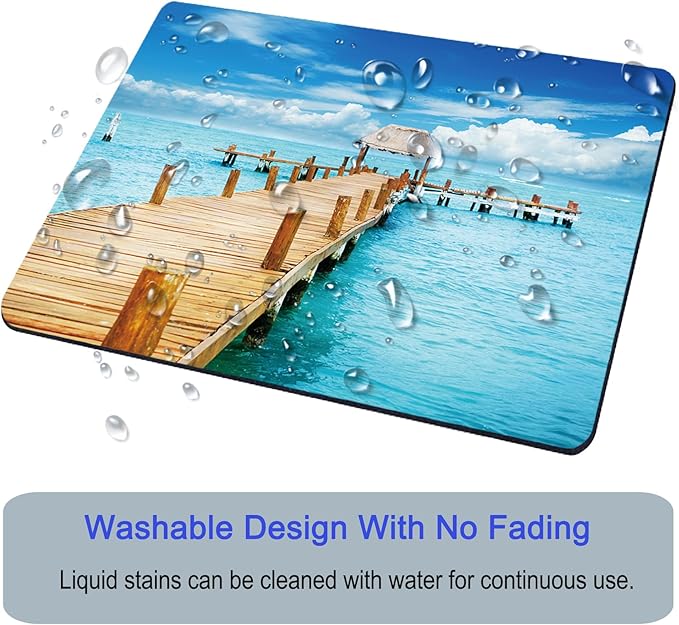 Mouse Pad, Square Mousepad, Personalized Premium-Textured, Non-Slip Rubber Base Mouse Mat, Waterproof Gaming Mouse Pad for Wireless Mouse, Computers, Laptop, Office, Home (Ocean Wooden Bridge)