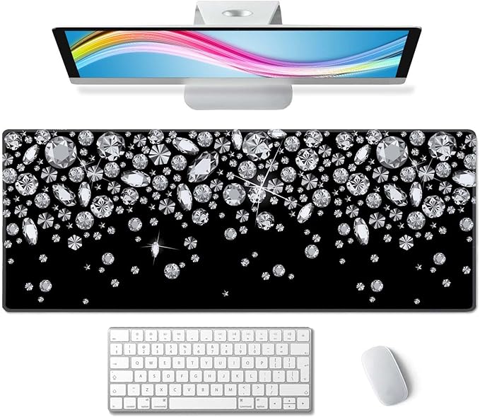 Large Gaming Mouse Pad with Stitched Edges, Desk Mat Extended Keyboard Pad, Non-Slip Rubber Base Desk Pad for Laptop, Office, Home, 31.5X11.8 inch Shiny Diamond Pattern