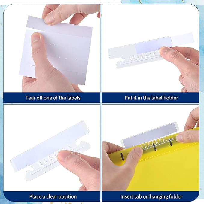 50 Pcs 3 1/2 Inch Hanging File Folder Tabs - Plastic Insertable Tabs for Folders and Inserts - Clear File Organizer for Back to School, Office Room
