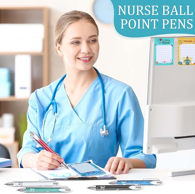 Geyoga 60 Pcs Funny Nurses Week Gifts Bulk 2026 Nurse Notepads with Pens Mini Sticky Notes Ballpoint Pens Nurse Appreciation Gifts for Certified Pharmacy Medical Assistant Office Work(Stylish)