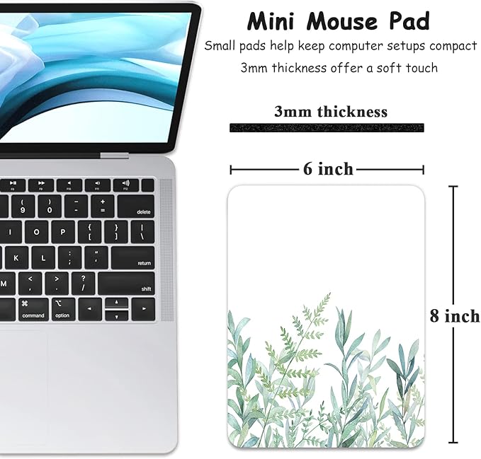 Dapesuom Small Mouse Pad, 6 x 8 Inch Thick Rubber Premium-Textured Non-Slip Portable & Washable Mini Mouse Mat for Women Men Wireless Laptops Keyboard Tray Gaming Computer Office Travel, Green Leaves