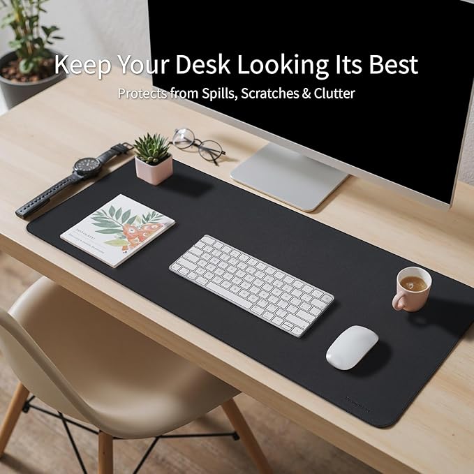 Oversized Non-Slip Desk Pad Protector with Premium Gift Box – Vegan Leather Waterproof Laptop Mat for Keyboard & Mouse, Grips Desk Firmly – Large Office Pad– Obsidian Black
