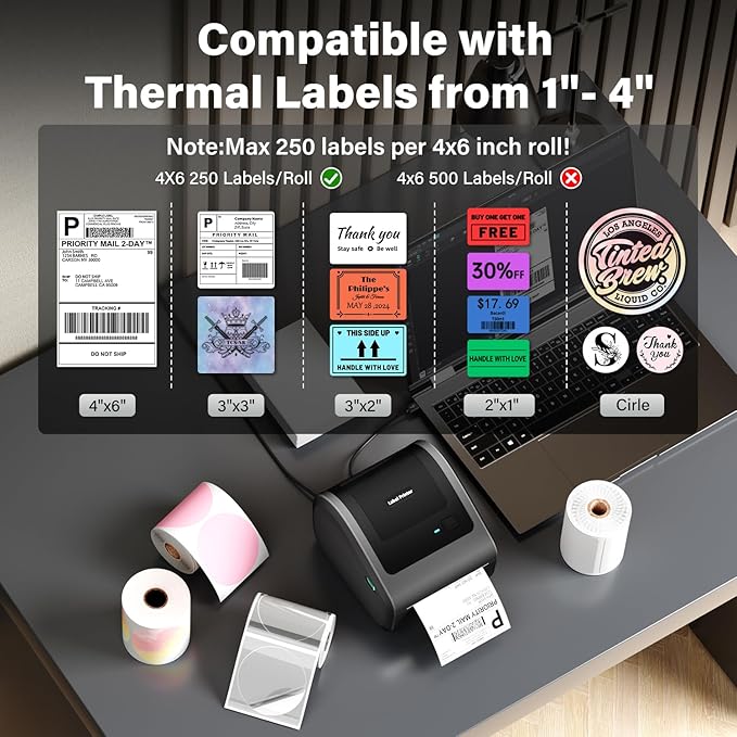 Bluetooth Shipping Label Printer, 4x6 Thermal Label Printer for Small Business - D450 Thermal Printer Compatible with Android, iOS, Windows & Mac, Tiktok, Amazon, Etsy, Shopify, UPS,FedEx