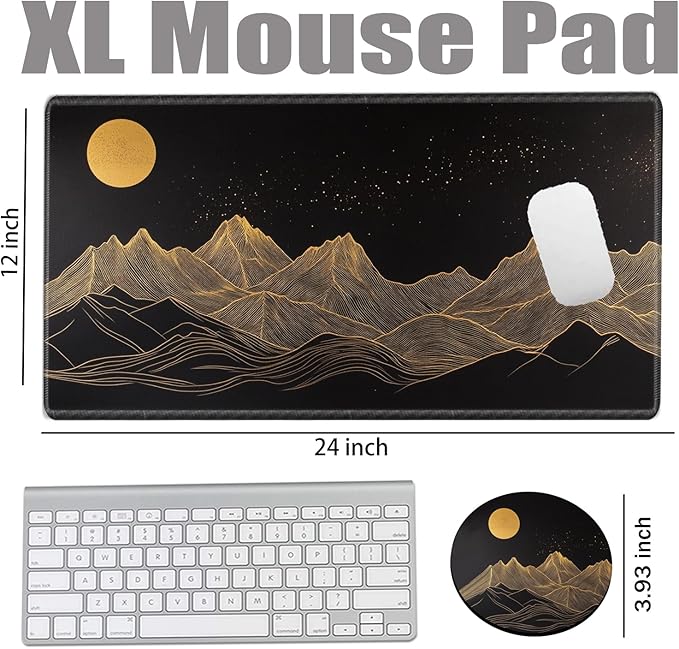 Gaming Mouse Pad 24x12 Desk Mat Gold Mountain Mousepad XL Desk Pad Long Computer Mat Large Mouse Pads for Wireless Mouse Office Work Women
