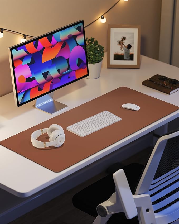 Desk Pad PU Leather Large Mouse Pad Laptop Computer Desk Mat Table Blotter Desktop Waterproof Non-Slip Protector for Office and Home (Maroon, 90x43cm)