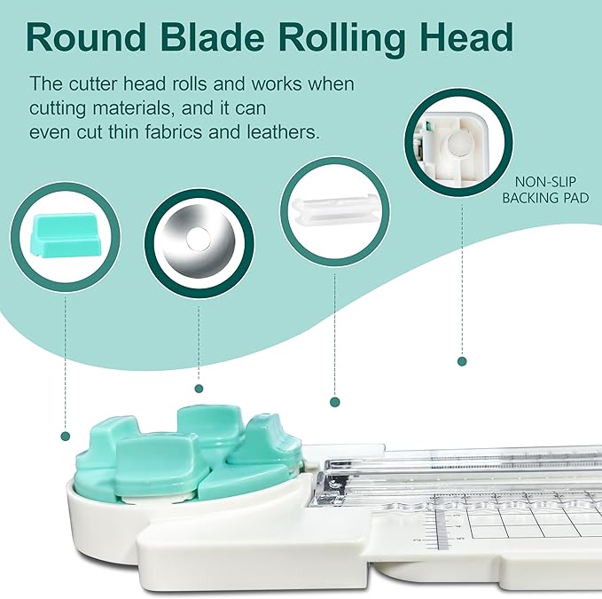 4 in 1 A4 Craft Paper Cutter Rotary Trimmer with Sliding Blade, Safe Precision Paper Trimmer with Grid Lines & Ruler, Multi-Color Cutting Tool for Scrapbook, Cards & DIY Projects(Green)