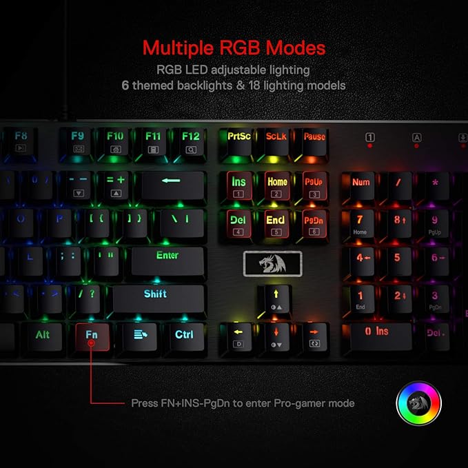 Redragon K556 RGB LED Backlit Wired Mechanical Gaming Keyboard, 104 Keys Hot-Swap Mechanical Keyboard w/Aluminum Base, Upgraded Socket and Noise Absorbing Foams, Soft Tactile Brown Switch