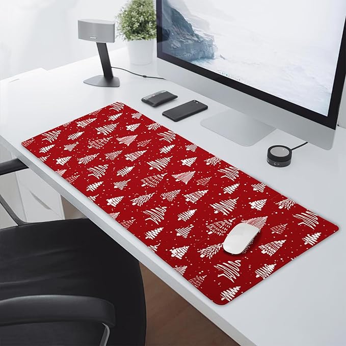 aportt Red Christmas Mouse Pad Christmas Tree Xmas Holiday Winter Extended Desk Mat 90X40 CM Non-Slip Rubber Base Stitched Edge Large XXL Mousepad for Gaming Laptop Computer Desktop 35.4×15.7 Inch