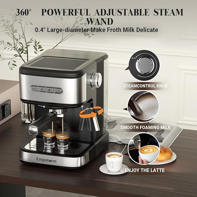 Espresso Machine 20 Bar, 2 in 1 Espresso Maker with Milk Frother Steam Wand for Latte and Cappuccino, Powder and Capsule Portafilter, 50oz Removable Water Tank expresso Coffee Machine for Home-Silver