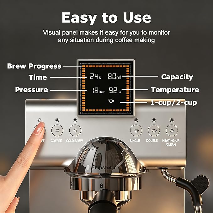 20 Bar Espresso Machine with Milk Frother 1350W Coffee Maker with Hot& Cold Dual-Mode Brewing Compact Stainless Steel Latte & Cappuccino Machine with PID Temp Control for Home Office, 50oz Water Tank