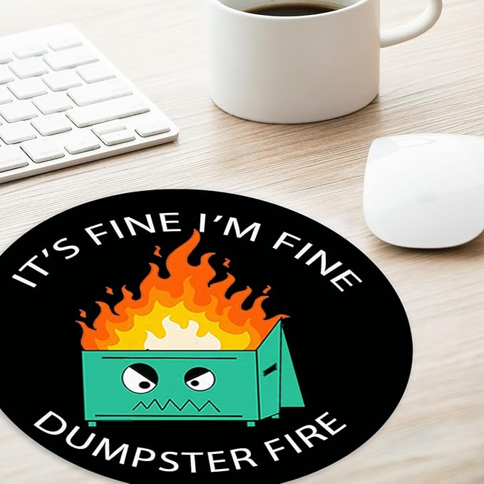 Dumpster Fire Round Mouse Pad,Funny Small Mouse Pad with Non-Slip Rubber Base,Mouse Mat,Home Office Decor Desk Accessories,8.7inch Round Mouse Pad 2